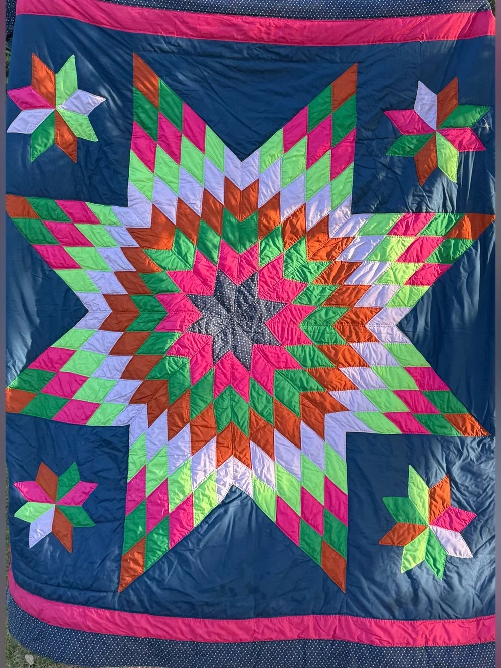 Lone Star quilt w/2 ruffled pillow cases - hand crafted, machine sewn